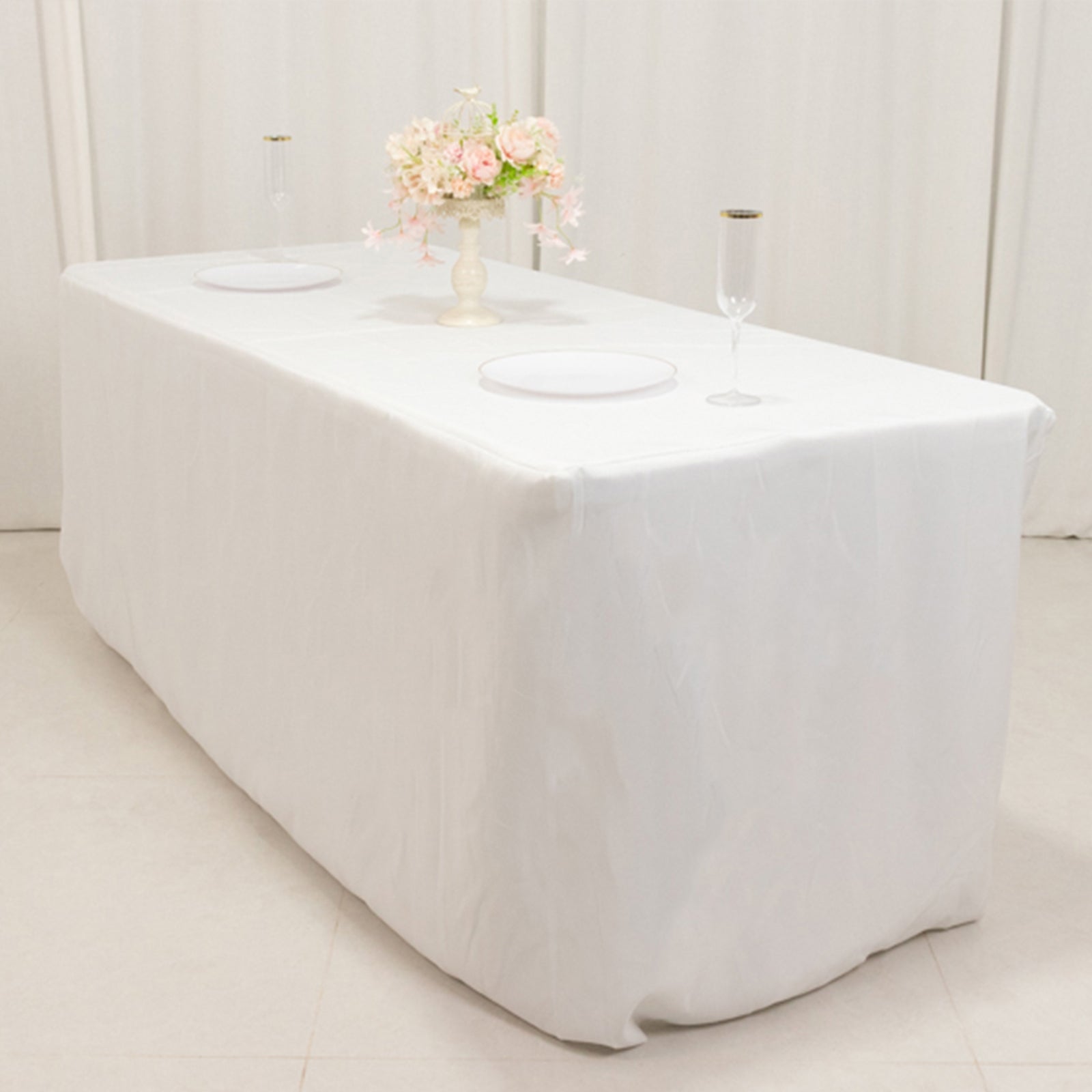 Premium Polyester 6ft Rectangle Tablecloth White Durable Fitted 220GSM Table Cover for Trade Shows & Events - Bell Racket Store