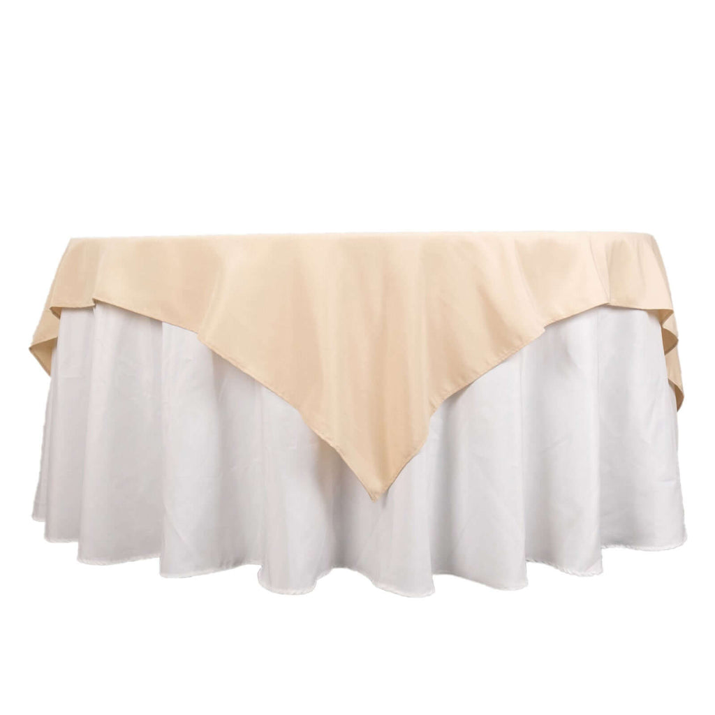 Premium Polyester 70"x70" Table Overlay Square Tablecloth Beige 220GSM Wrinkle - Resistant Table Cover - Bell Racket Store