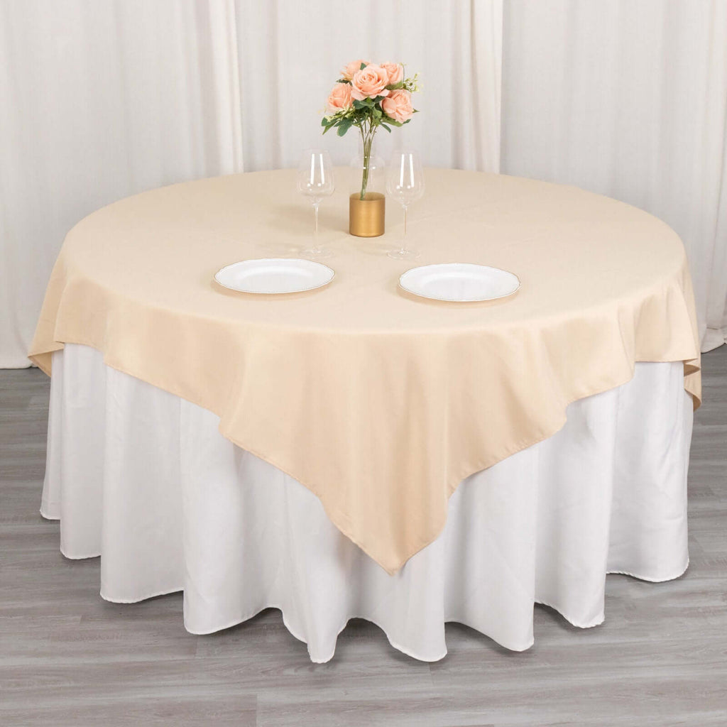 Premium Polyester 70"x70" Table Overlay Square Tablecloth Beige 220GSM Wrinkle - Resistant Table Cover - Bell Racket Store