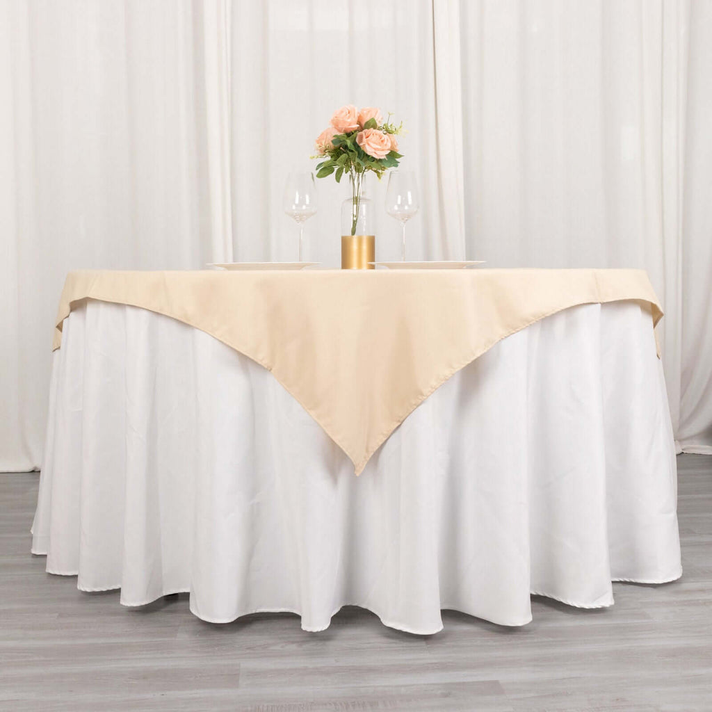 Premium Polyester 70"x70" Table Overlay Square Tablecloth Beige 220GSM Wrinkle - Resistant Table Cover - Bell Racket Store