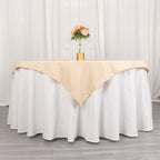 Premium Polyester 70"x70" Table Overlay Square Tablecloth Beige 220GSM Wrinkle - Resistant Table Cover - Bell Racket Store