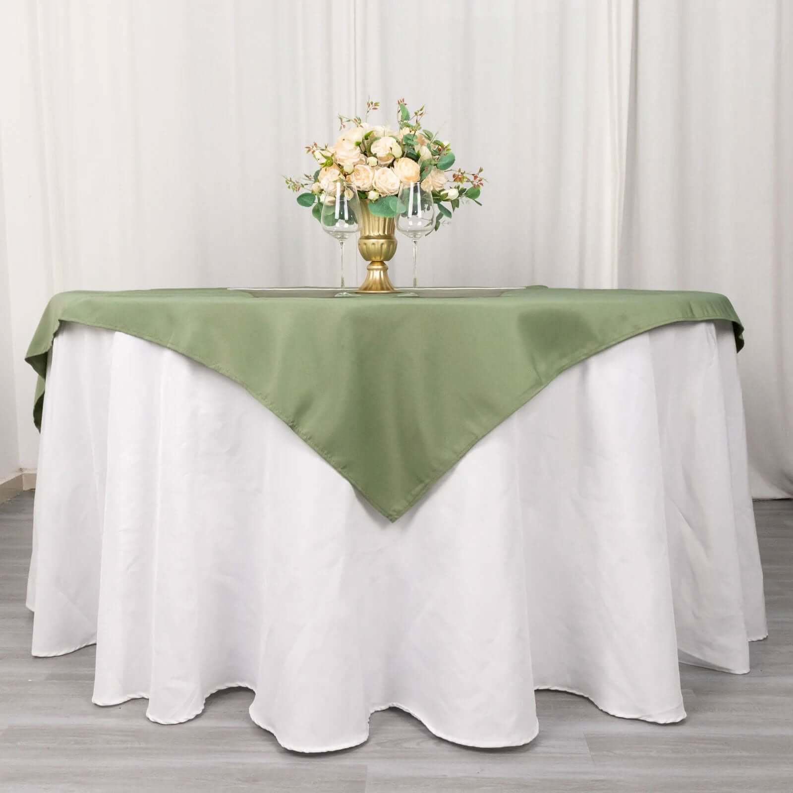 Premium Polyester 70"x70" Table Overlay Square Tablecloth Dusty Sage 220GSM Wrinkle - Resistant Table Cover - Bell Racket Store