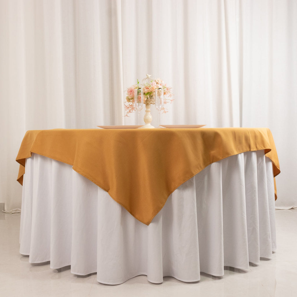 Premium Polyester 70"x70" Table Overlay Square Tablecloth Gold 220GSM Wrinkle - Resistant Table Cover for Stylish Gatherings - Bell Racket Store