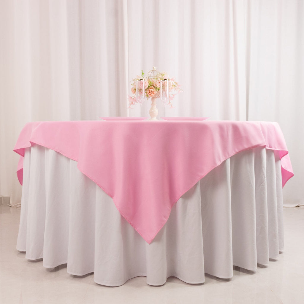 Premium Polyester 70"x70" Table Overlay Square Tablecloth Pink 220GSM Wrinkle - Resistant Table Cover - Bell Racket Store