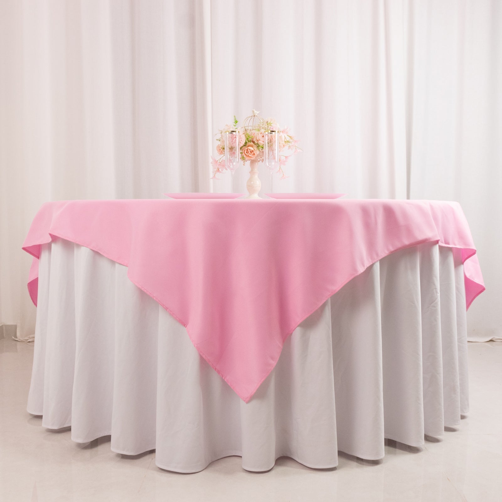 Premium Polyester 70"x70" Table Overlay Square Tablecloth Pink 220GSM Wrinkle - Resistant Table Cover - Bell Racket Store