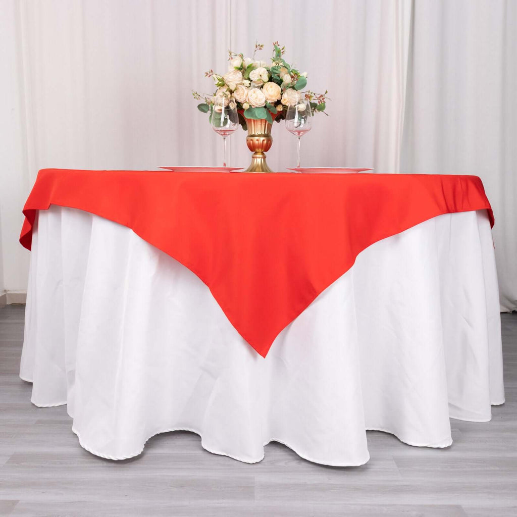 Premium Polyester 70"x70" Table Overlay Square Tablecloth Red 220GSM Wrinkle - Resistant Table Cover - Bell Racket Store