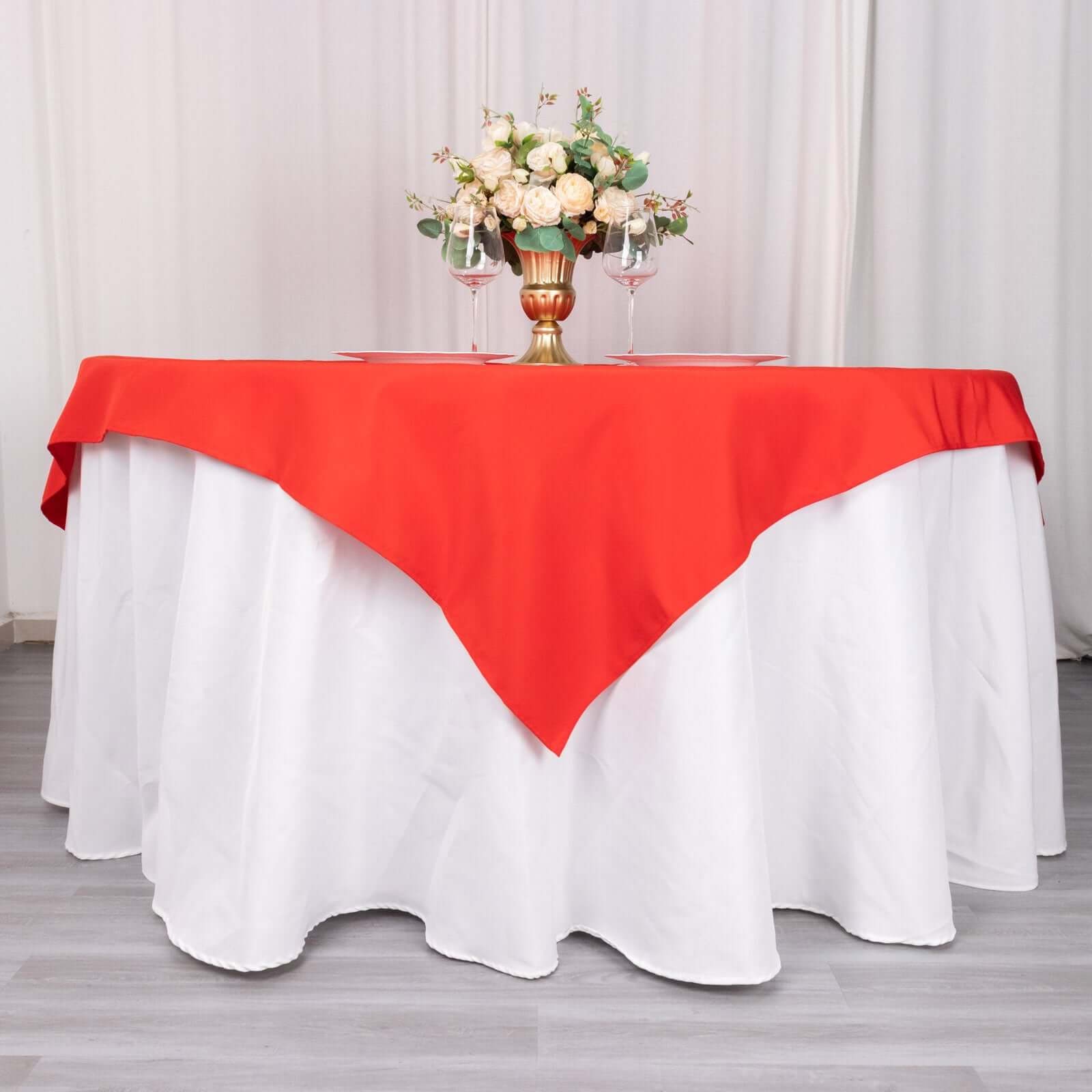 Premium Polyester 70"x70" Table Overlay Square Tablecloth Red 220GSM Wrinkle - Resistant Table Cover - Bell Racket Store