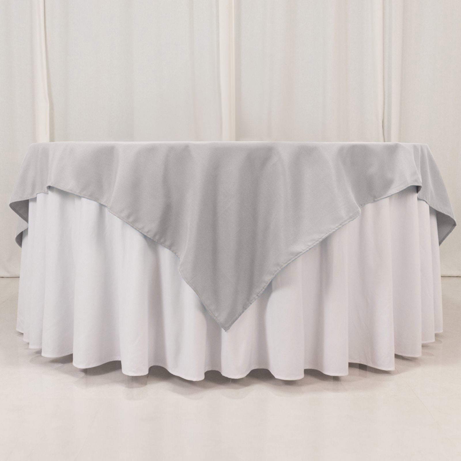 Premium Polyester 70"x70" Table Overlay Square Tablecloth Silver 220GSM Wrinkle - Resistant Table Cover - Bell Racket Store
