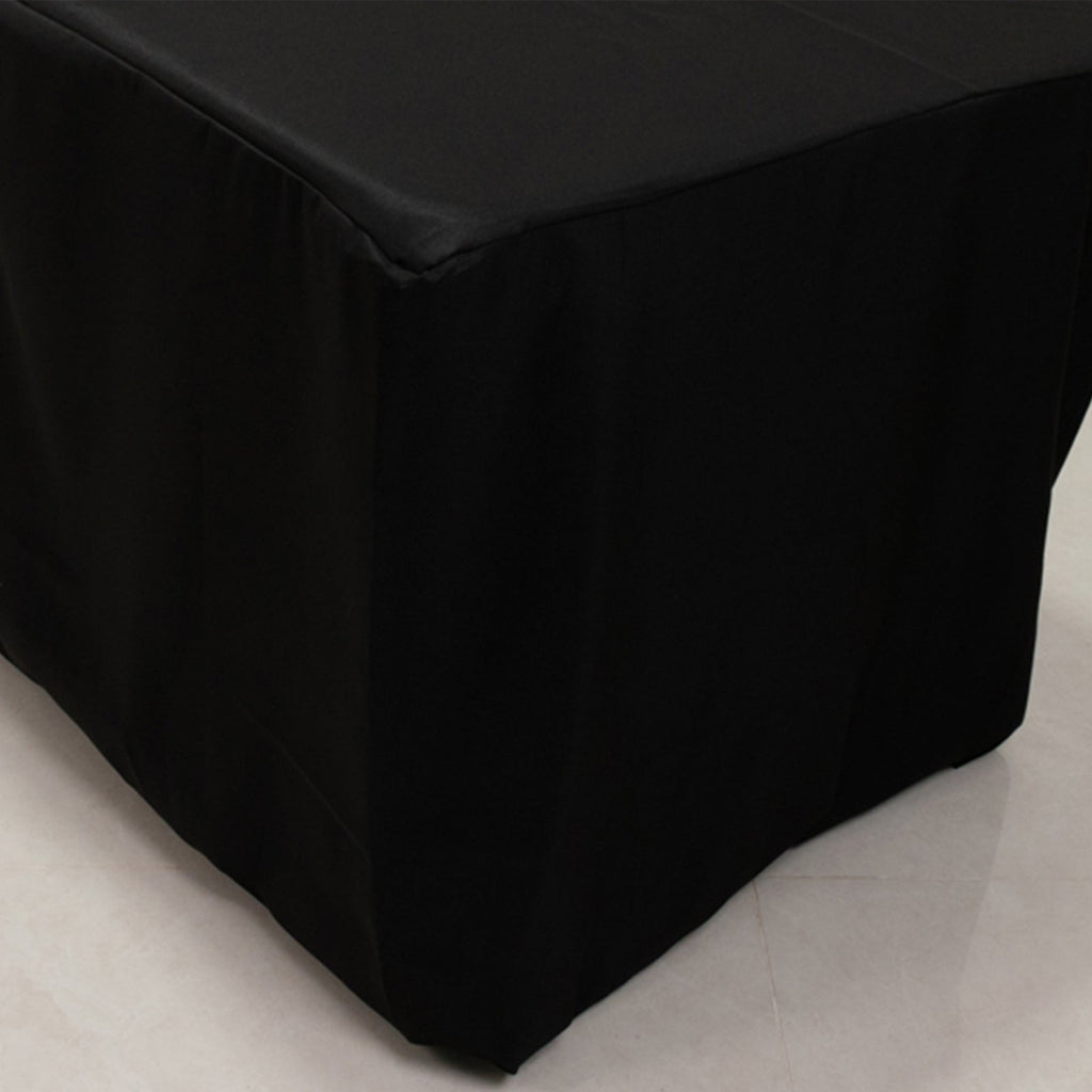 Premium Polyester 8ft Rectangle Tablecloth Black Durable Fitted 220GSM Table Cover - Bell Racket Store