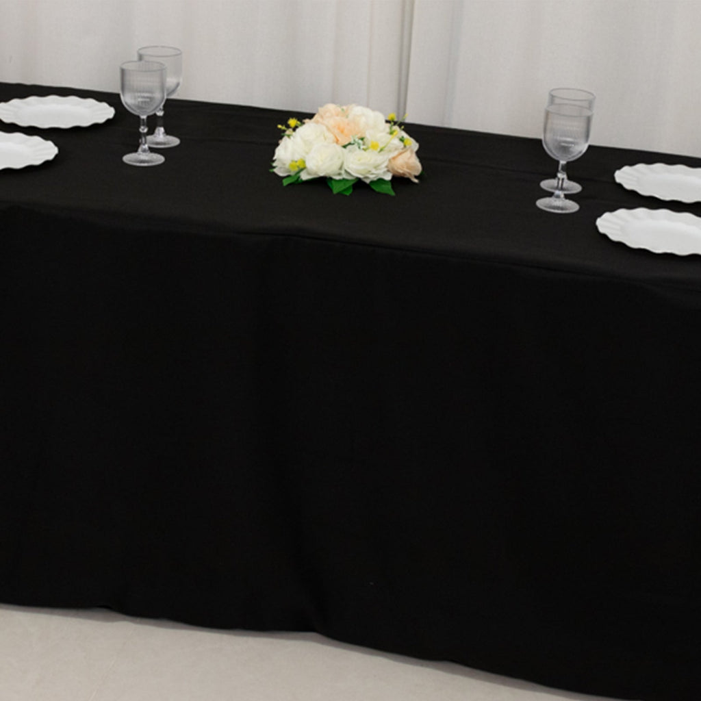Premium Polyester 8ft Rectangle Tablecloth Black Durable Fitted 220GSM Table Cover - Bell Racket Store