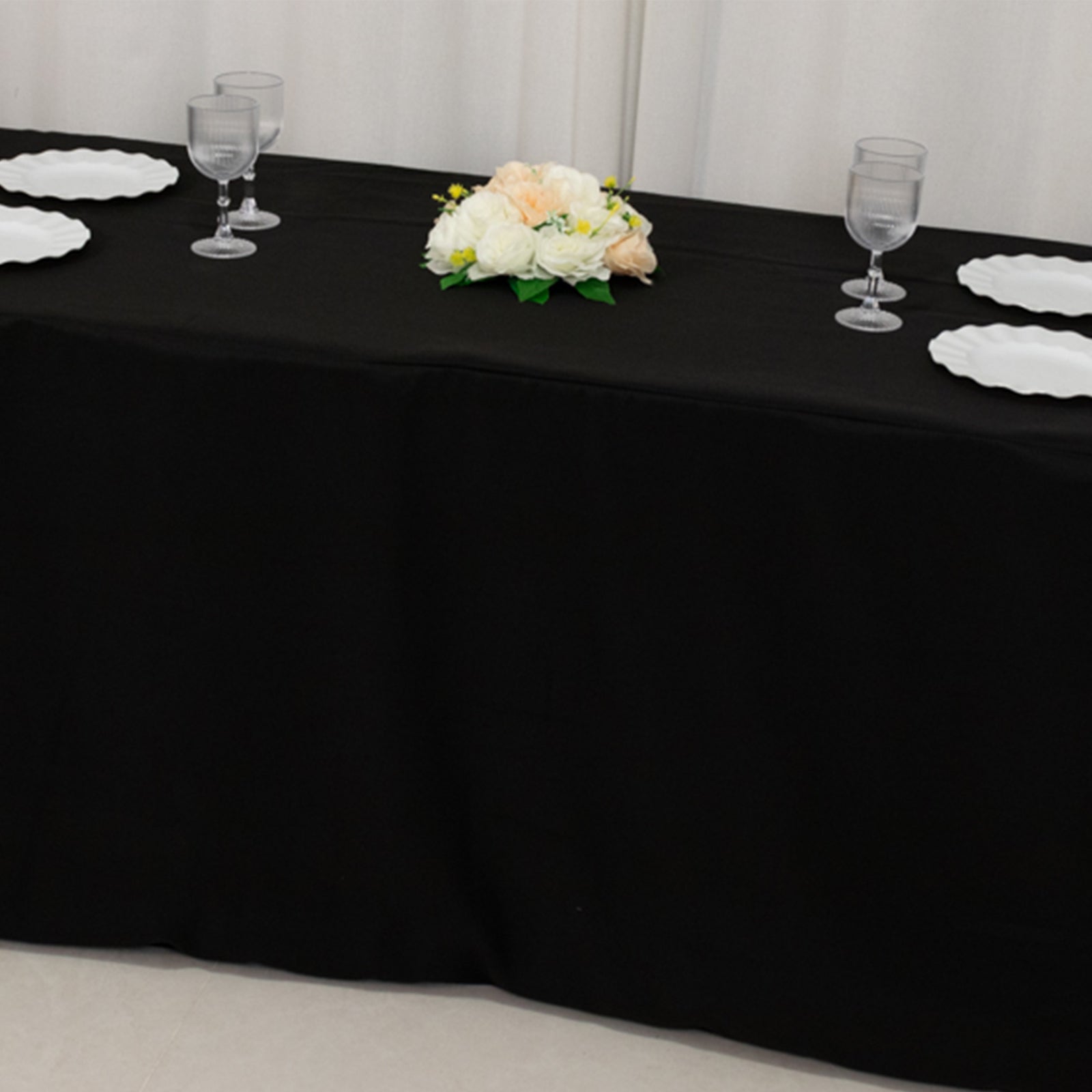 Premium Polyester 8ft Rectangle Tablecloth Black Durable Fitted 220GSM Table Cover - Bell Racket Store