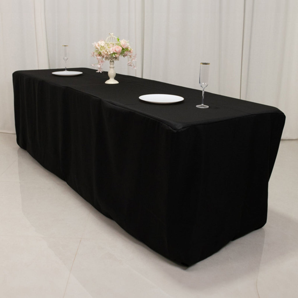 Premium Polyester 8ft Rectangle Tablecloth Black Durable Fitted 220GSM Table Cover - Bell Racket Store