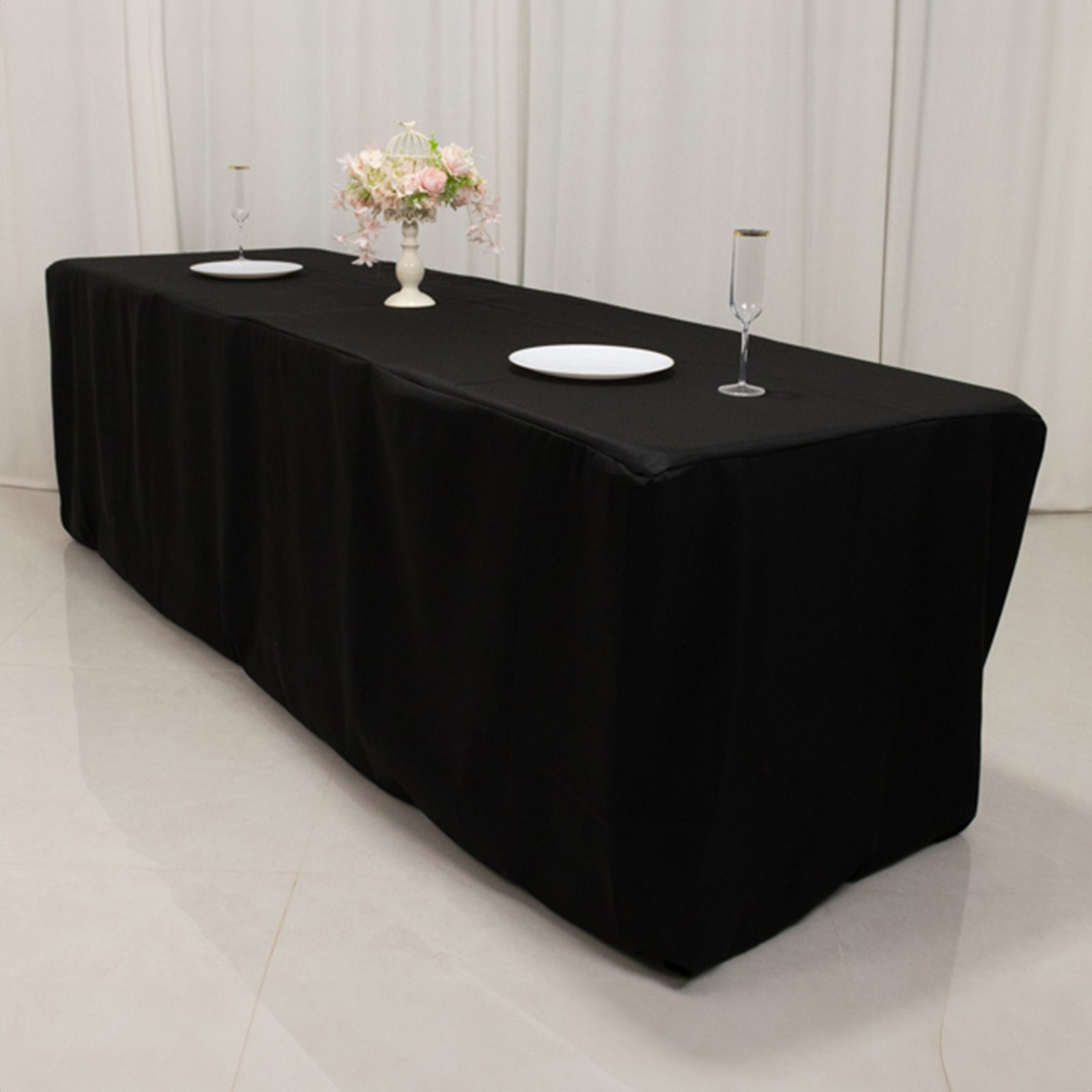 Premium Polyester 8ft Rectangle Tablecloth Black Durable Fitted 220GSM Table Cover - Bell Racket Store