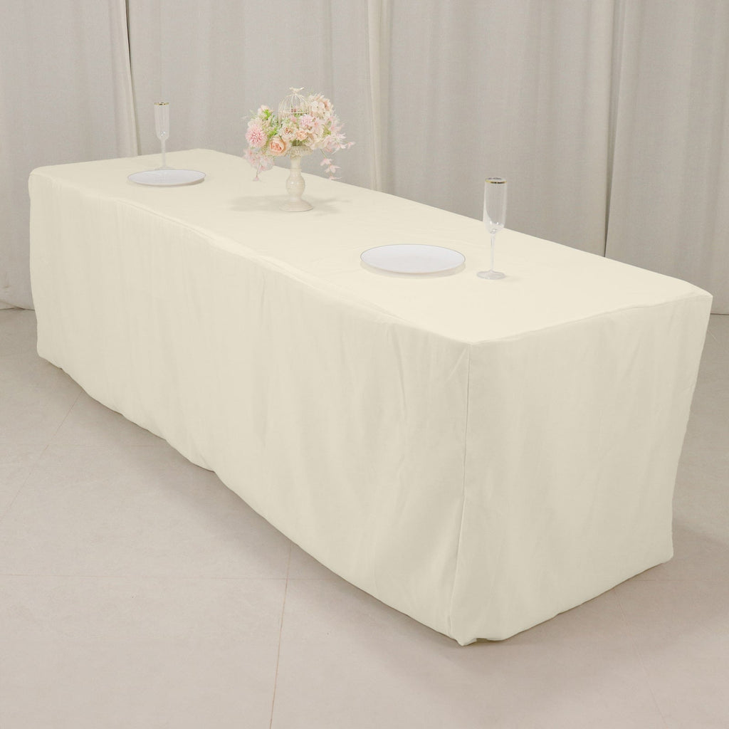 Premium Polyester 8ft Rectangle Tablecloth Ivory Durable Fitted 220GSM Table Cover - Bell Racket Store