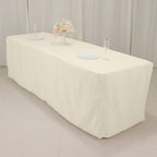Premium Polyester 8ft Rectangle Tablecloth Ivory Durable Fitted 220GSM Table Cover - Bell Racket Store