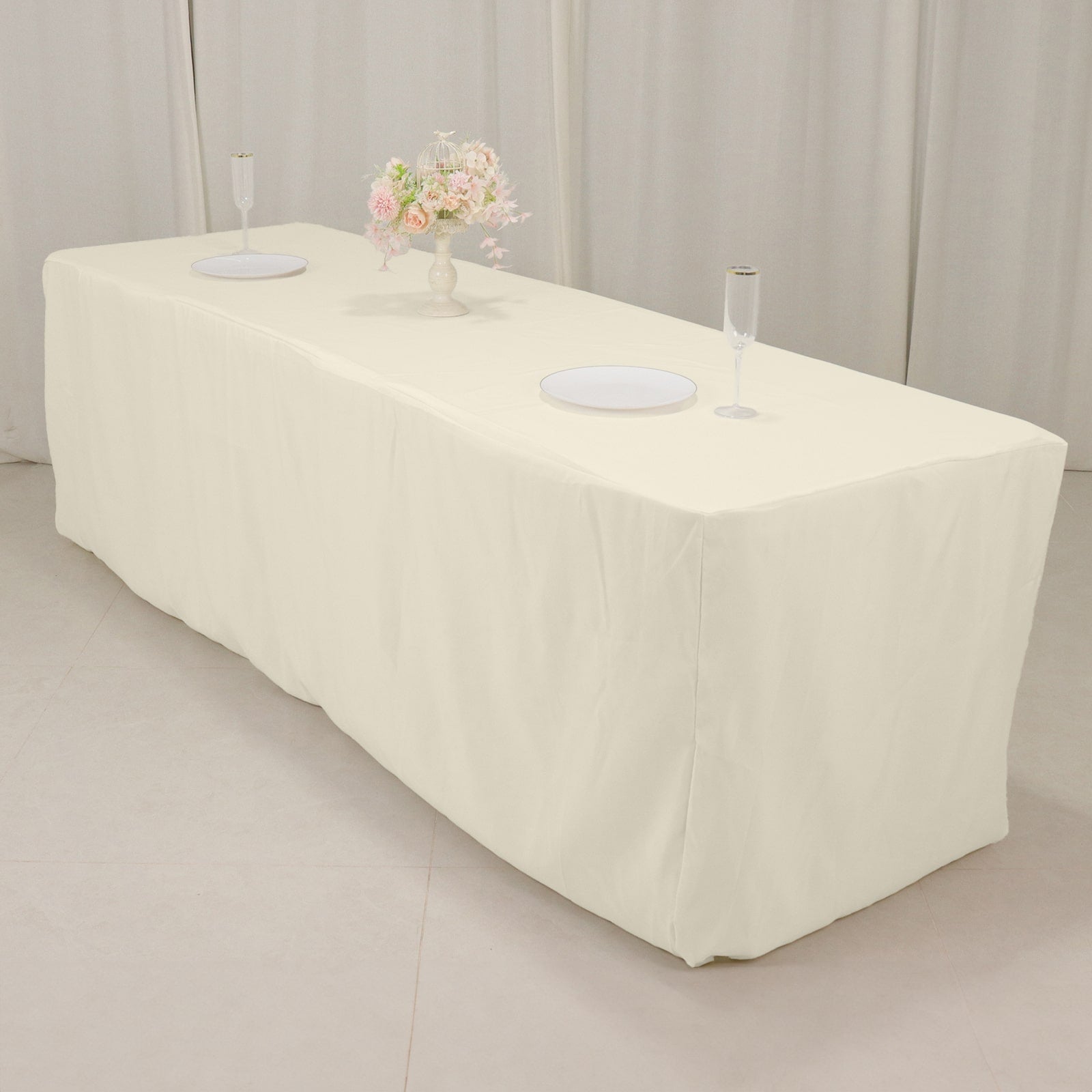 Premium Polyester 8ft Rectangle Tablecloth Ivory Durable Fitted 220GSM Table Cover - Bell Racket Store
