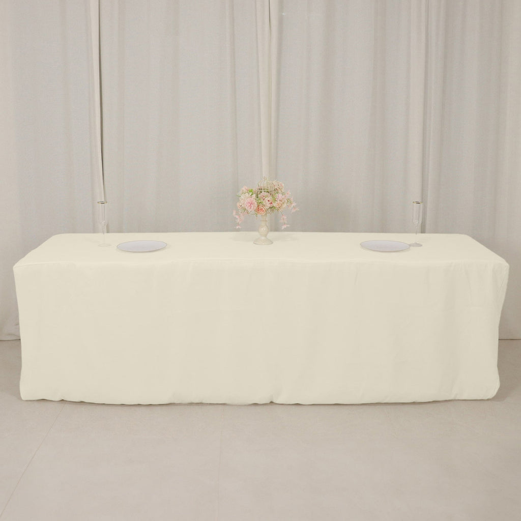 Premium Polyester 8ft Rectangle Tablecloth Ivory Durable Fitted 220GSM Table Cover - Bell Racket Store