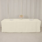 Premium Polyester 8ft Rectangle Tablecloth Ivory Durable Fitted 220GSM Table Cover - Bell Racket Store