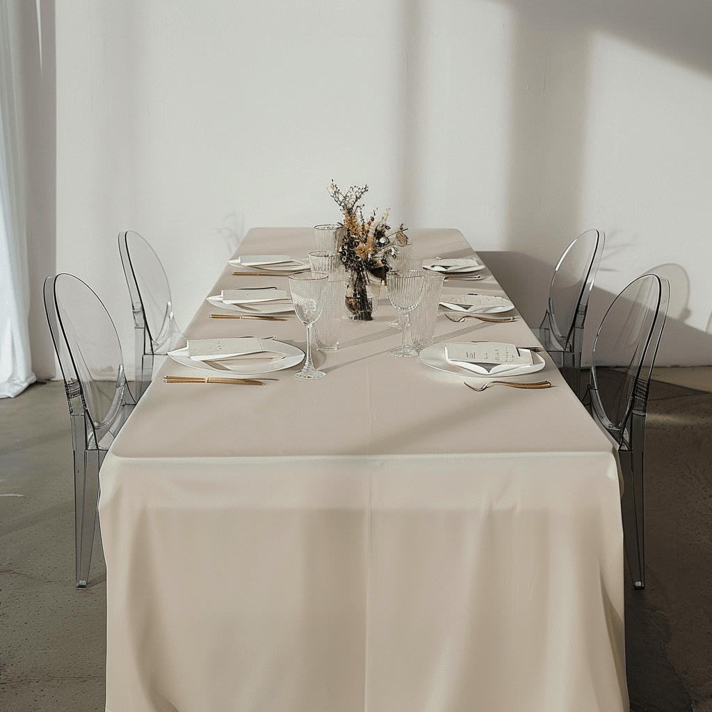 Premium Polyester 8ft Rectangle Tablecloth Ivory Durable Fitted 220GSM Table Cover - Bell Racket Store