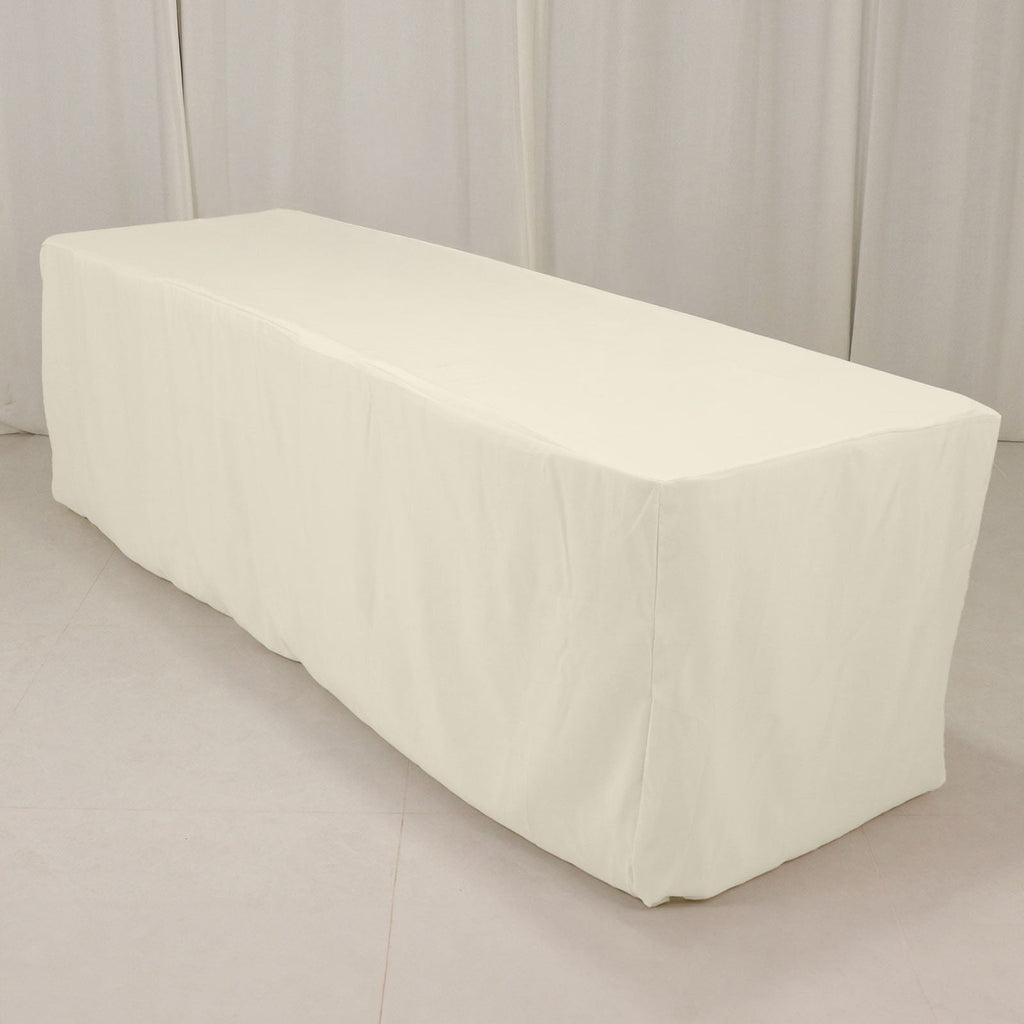 Premium Polyester 8ft Rectangle Tablecloth Ivory Durable Fitted 220GSM Table Cover - Bell Racket Store