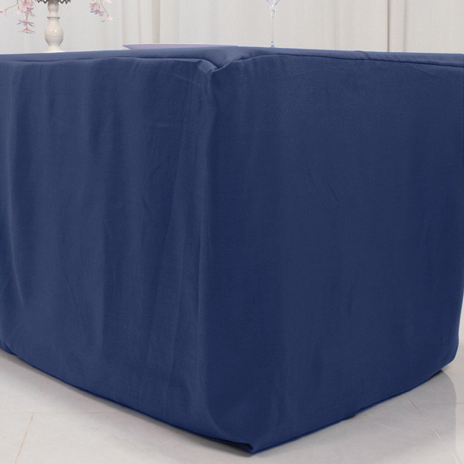 Premium Polyester 8ft Rectangle Tablecloth Navy Blue Durable Fitted 220GSM Table Cover - Bell Racket Store
