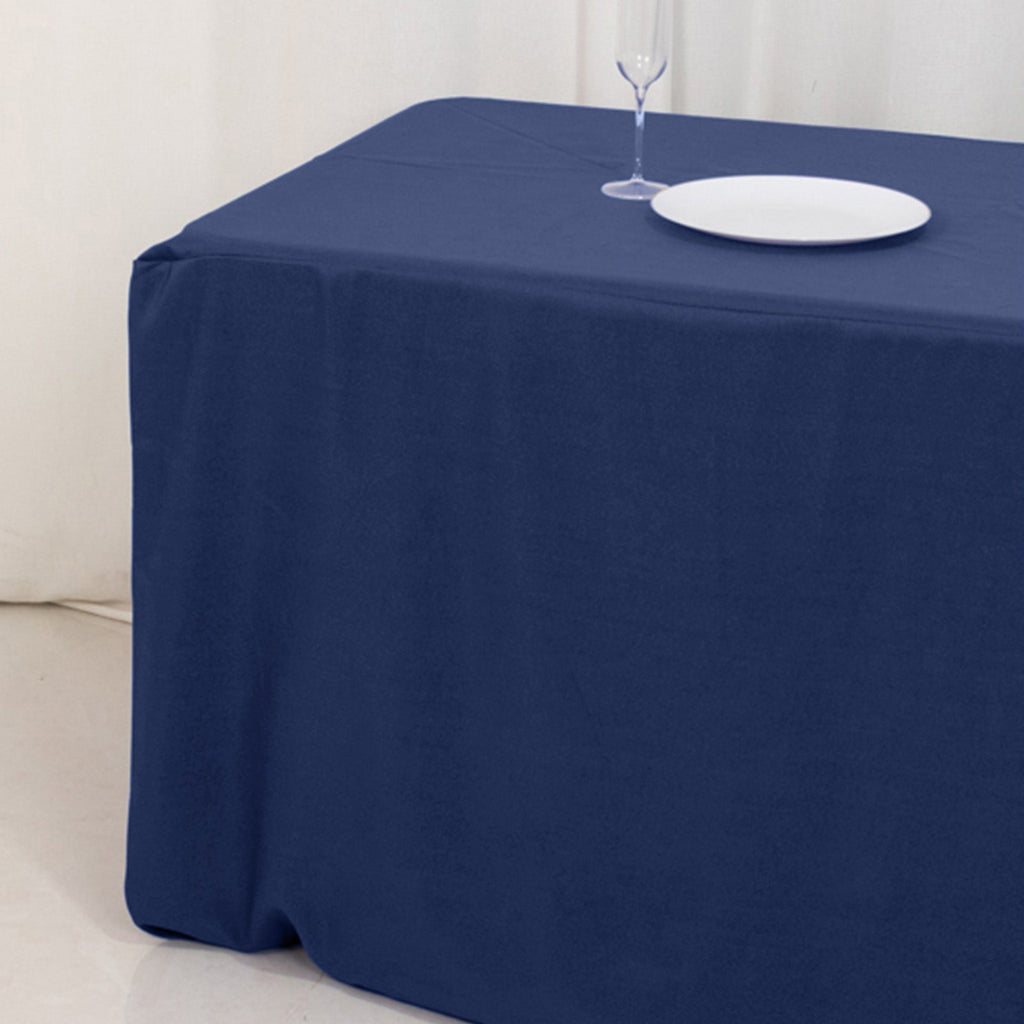 Premium Polyester 8ft Rectangle Tablecloth Navy Blue Durable Fitted 220GSM Table Cover - Bell Racket Store