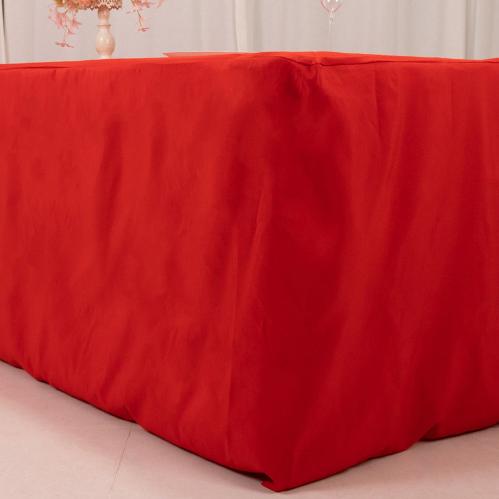 Premium Polyester 8ft Rectangle Tablecloth Red Durable Fitted 220GSM Table Cover - Bell Racket Store