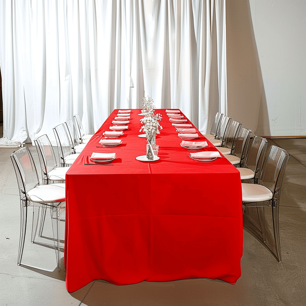 Premium Polyester 8ft Rectangle Tablecloth Red Durable Fitted 220GSM Table Cover - Bell Racket Store