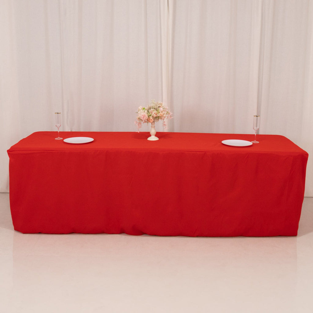 Premium Polyester 8ft Rectangle Tablecloth Red Durable Fitted 220GSM Table Cover - Bell Racket Store