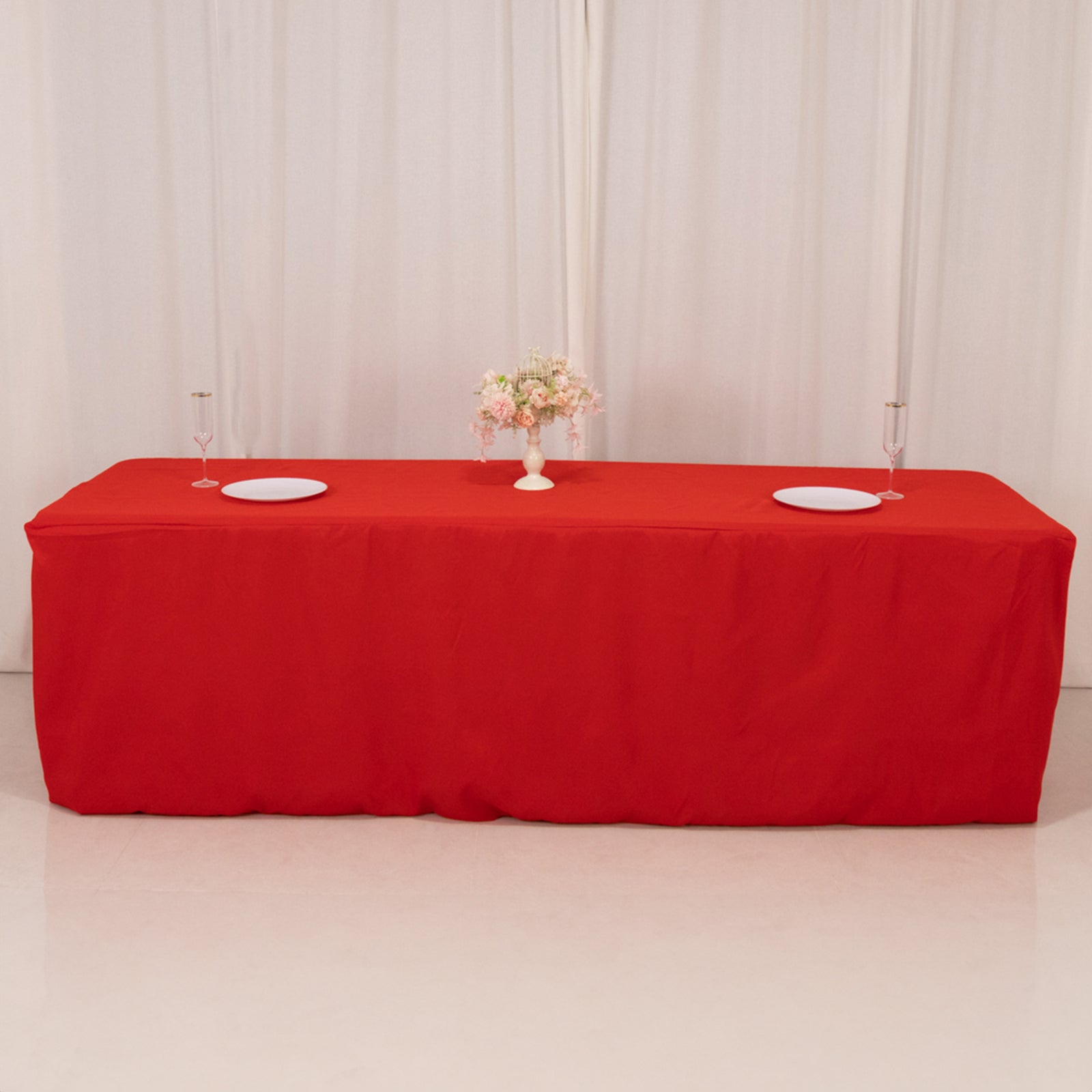 Premium Polyester 8ft Rectangle Tablecloth Red Durable Fitted 220GSM Table Cover - Bell Racket Store
