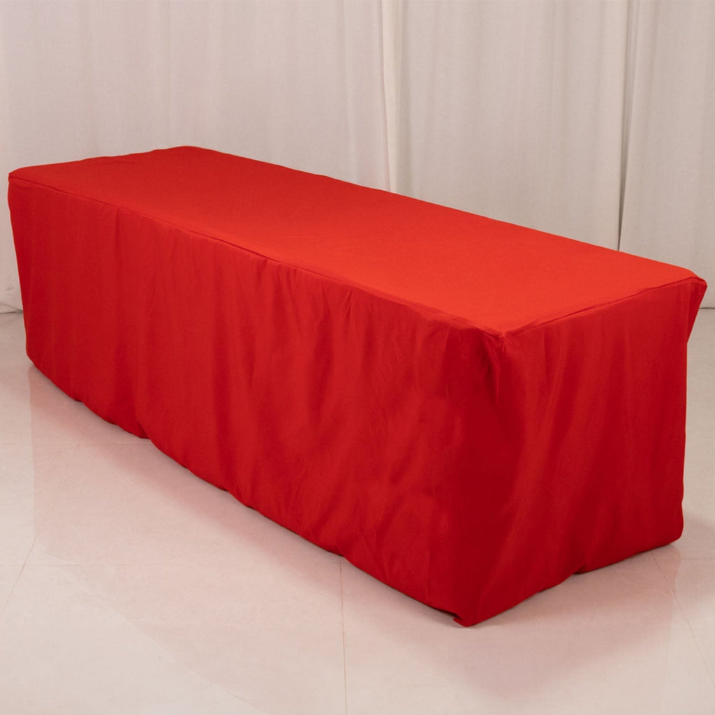 Premium Polyester 8ft Rectangle Tablecloth Red Durable Fitted 220GSM Table Cover - Bell Racket Store