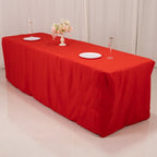 Premium Polyester 8ft Rectangle Tablecloth Red Durable Fitted 220GSM Table Cover - Bell Racket Store