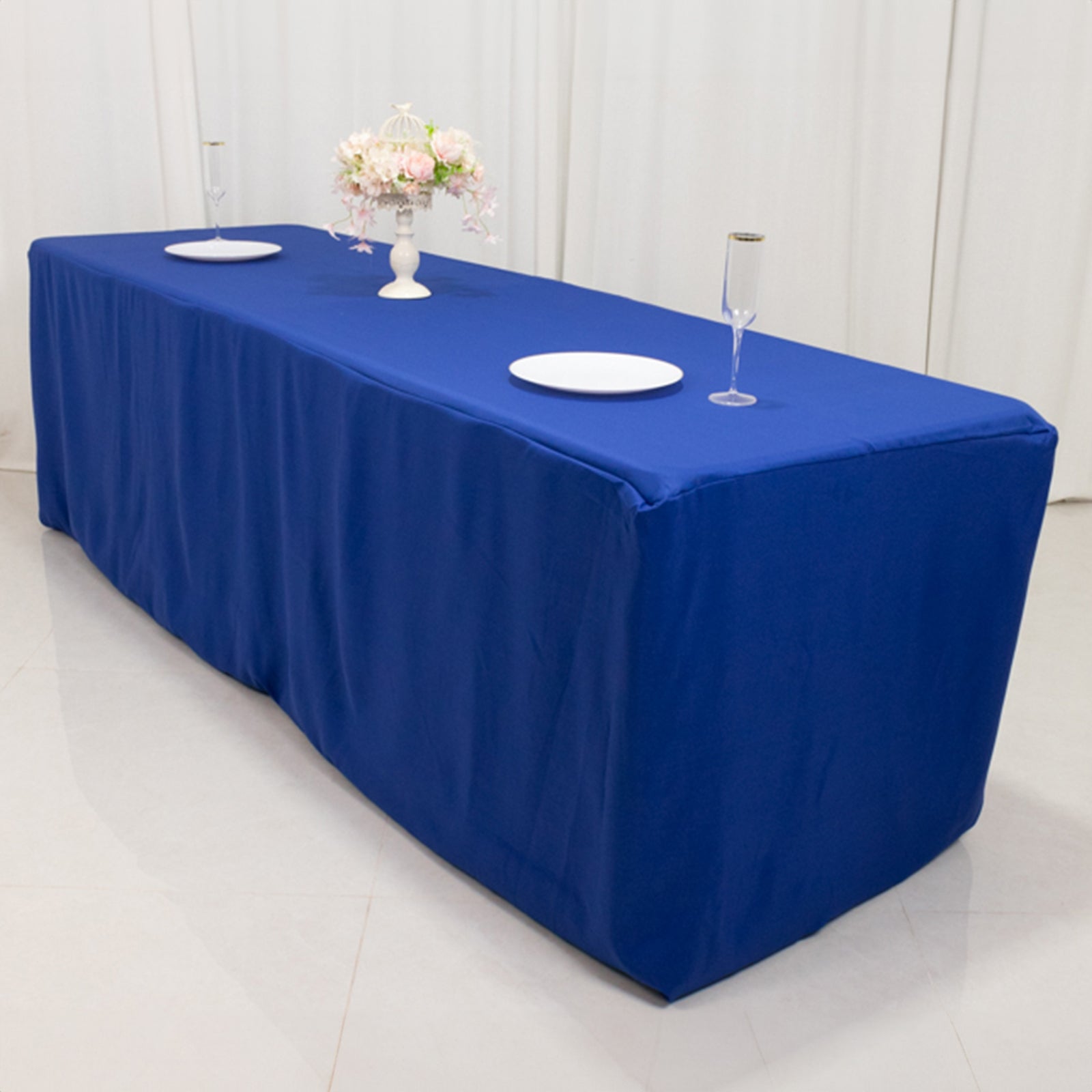 Premium Polyester 8ft Rectangle Tablecloth Royal Blue Durable Fitted 220GSM Table Cover - Bell Racket Store
