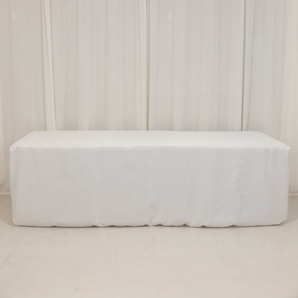 Premium Polyester 8ft Rectangle Tablecloth White Durable Fitted 220GSM Table Cover for Trade Shows & Events - Bell Racket Store