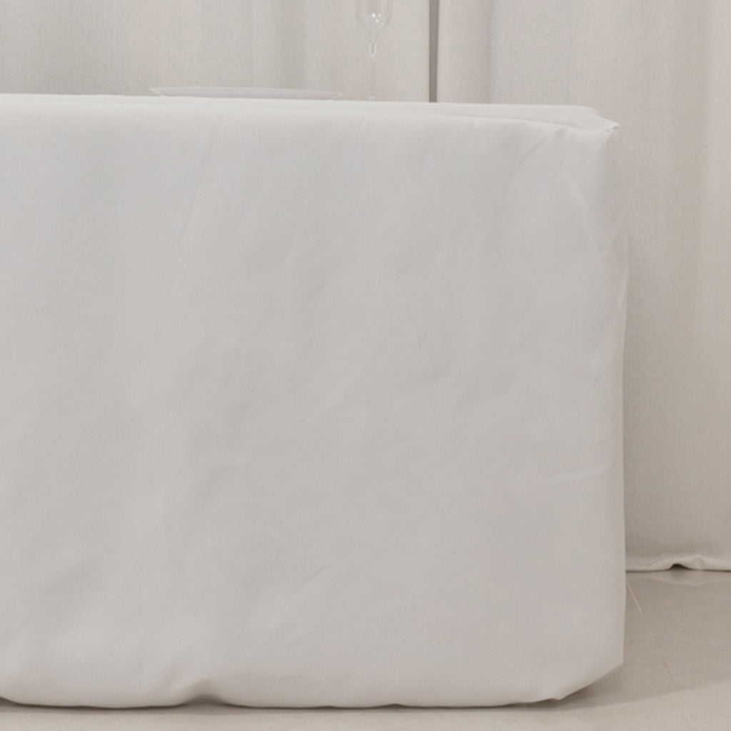 Premium Polyester 8ft Rectangle Tablecloth White Durable Fitted 220GSM Table Cover for Trade Shows & Events - Bell Racket Store