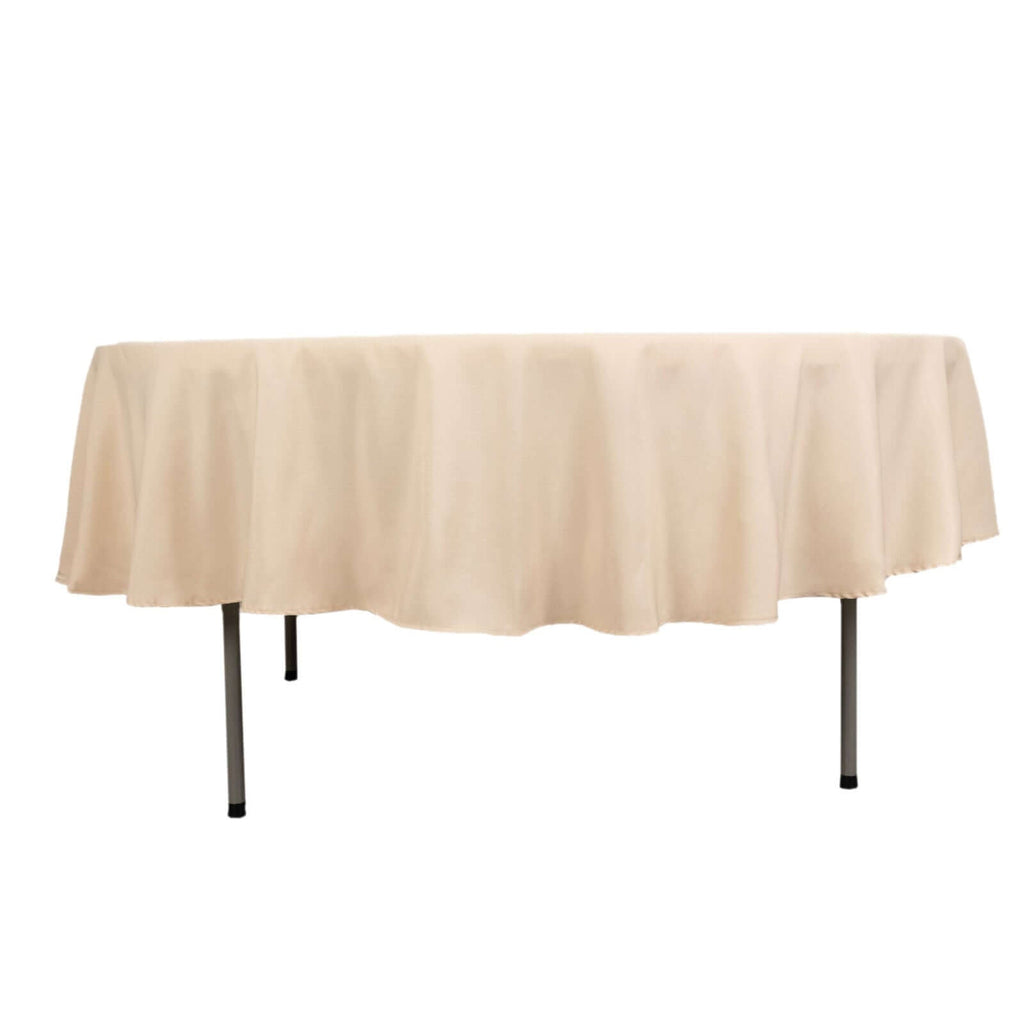 Premium Polyester 90" Round Tablecloth Beige - Stain and Wrinkle - Resistant Design with 220GSM Thickness Table Cover - Bell Racket Store