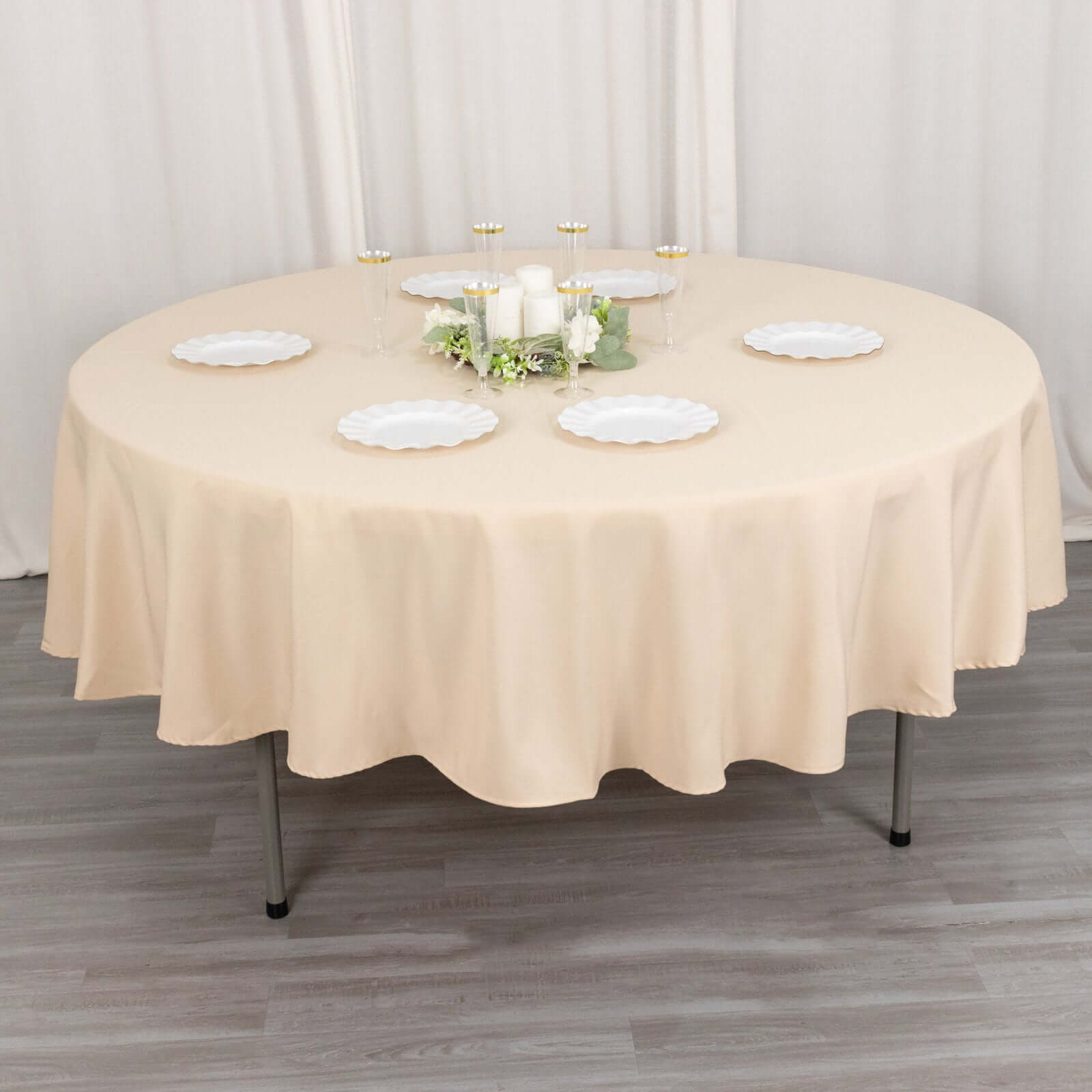 Premium Polyester 90" Round Tablecloth Beige - Stain and Wrinkle - Resistant Design with 220GSM Thickness Table Cover - Bell Racket Store