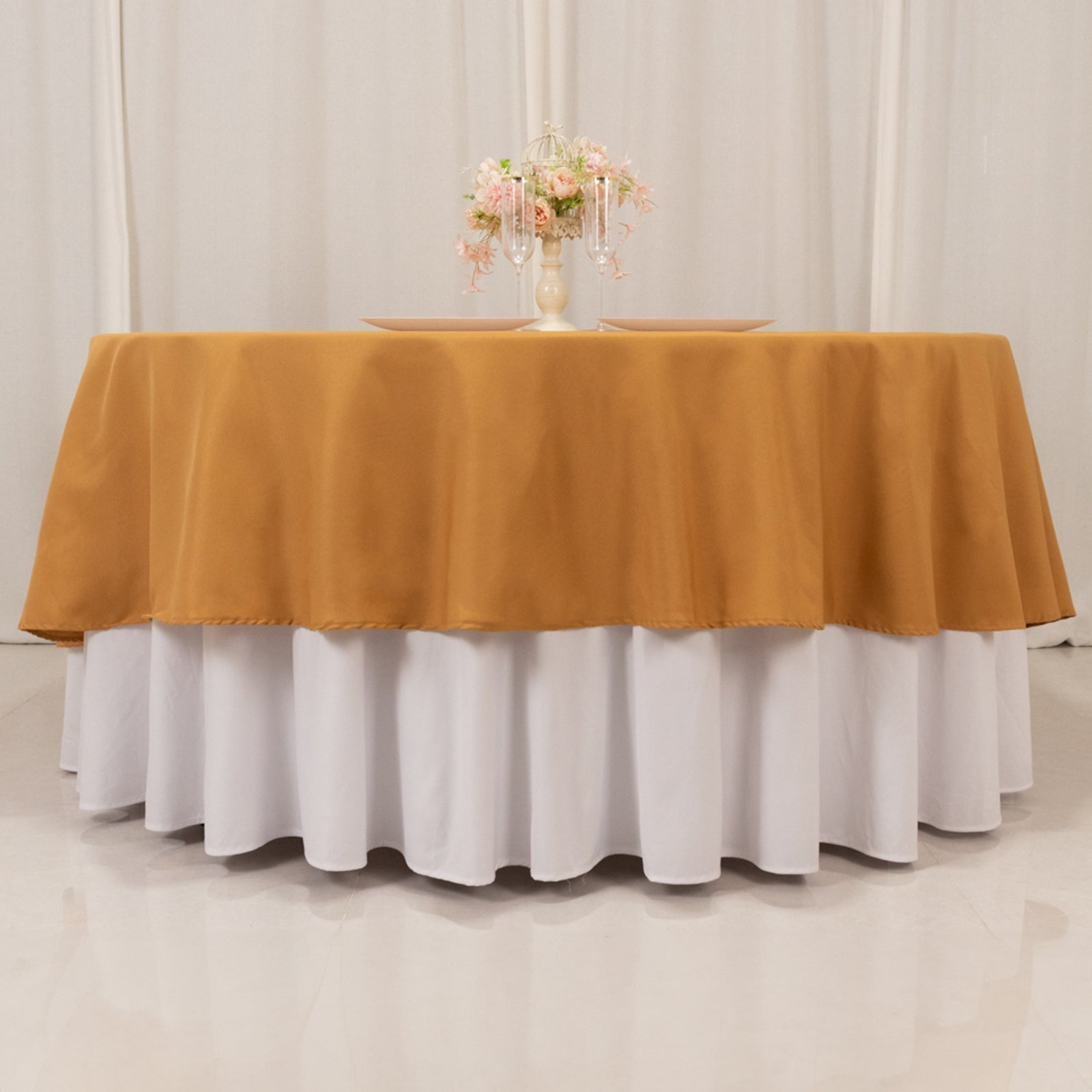Premium Polyester 90" Round Tablecloth Gold - Stain and Wrinkle - Resistant 220GSM Table Cover for Weddings & Event Decor - Bell Racket Store