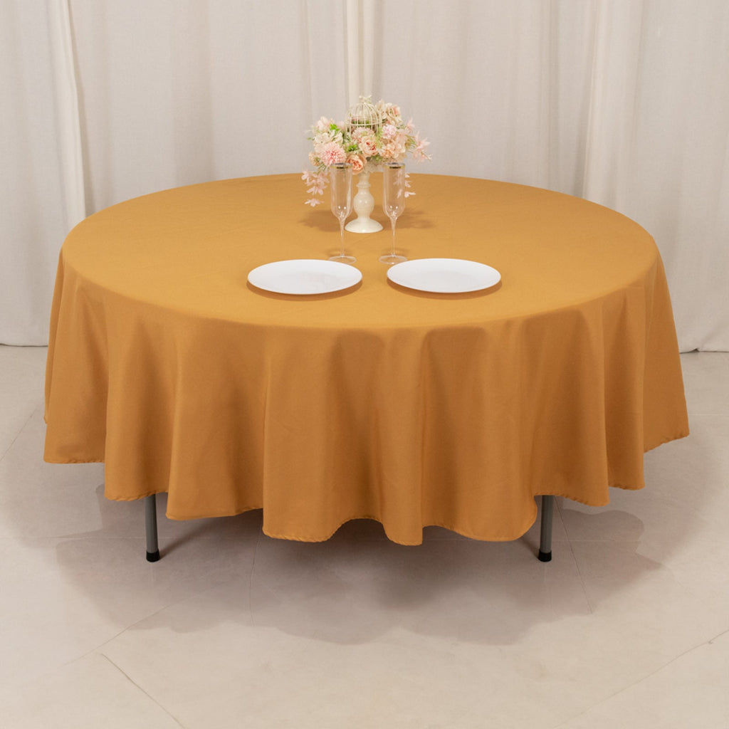 Premium Polyester 90" Round Tablecloth Gold - Stain and Wrinkle - Resistant 220GSM Table Cover for Weddings & Event Decor - Bell Racket Store