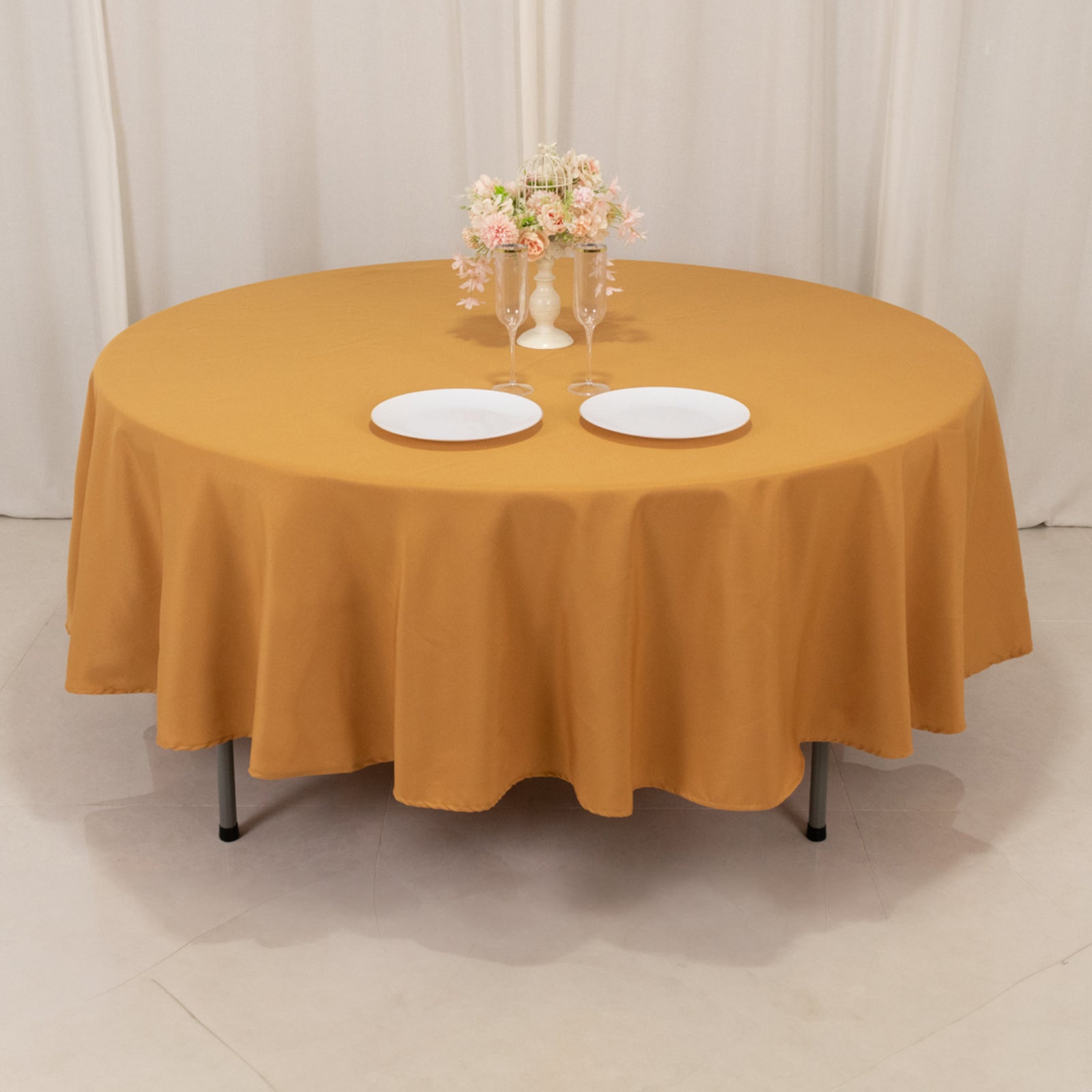 Premium Polyester 90" Round Tablecloth Gold - Stain and Wrinkle - Resistant 220GSM Table Cover for Weddings & Event Decor - Bell Racket Store