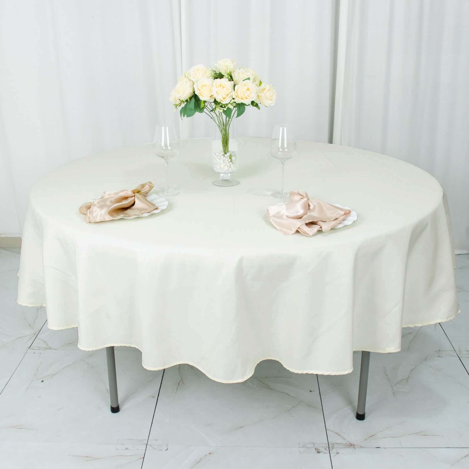 Premium Polyester 90" Round Tablecloth Ivory - Stain and Wrinkle - Resistant Design with 220GSM Thickness Table Cover - NestOCart