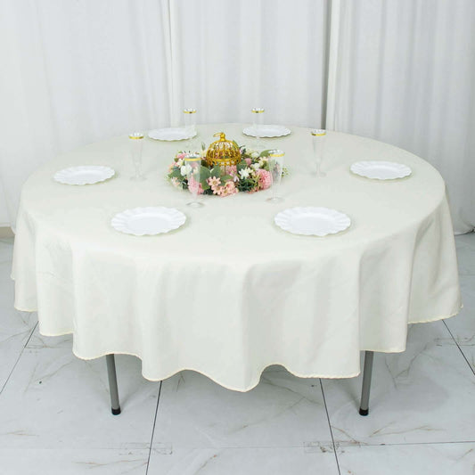 Premium Polyester 90" Round Tablecloth Ivory - Stain and Wrinkle - Resistant Design with 220GSM Thickness Table Cover - NestOCart