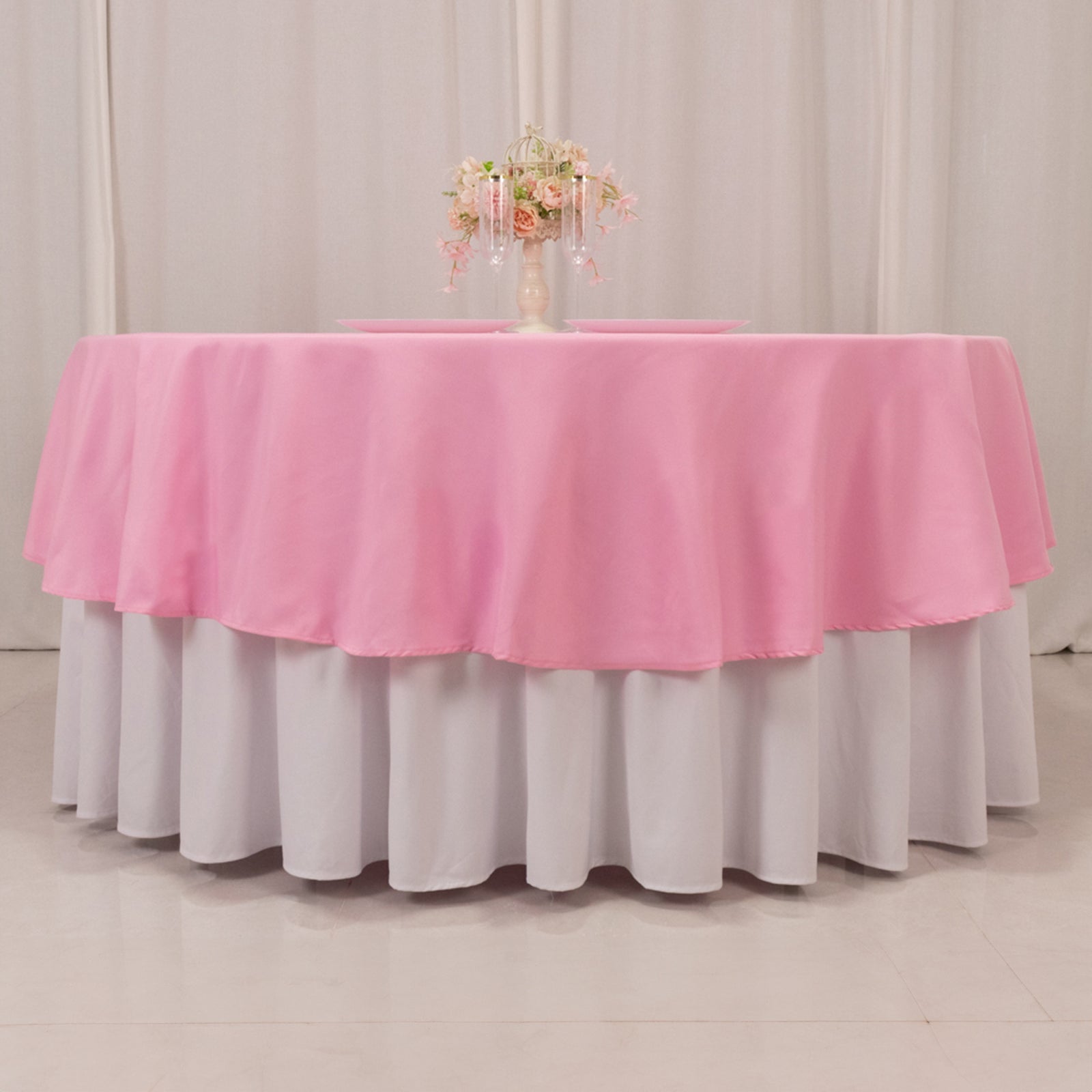 Premium Polyester 90" Round Tablecloth Pink - Stain and Wrinkle - Resistant Design with 220GSM Thickness Table Cover - Bell Racket Store