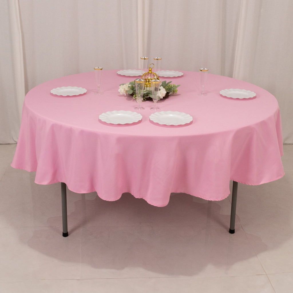Premium Polyester 90" Round Tablecloth Pink - Stain and Wrinkle - Resistant Design with 220GSM Thickness Table Cover - Bell Racket Store