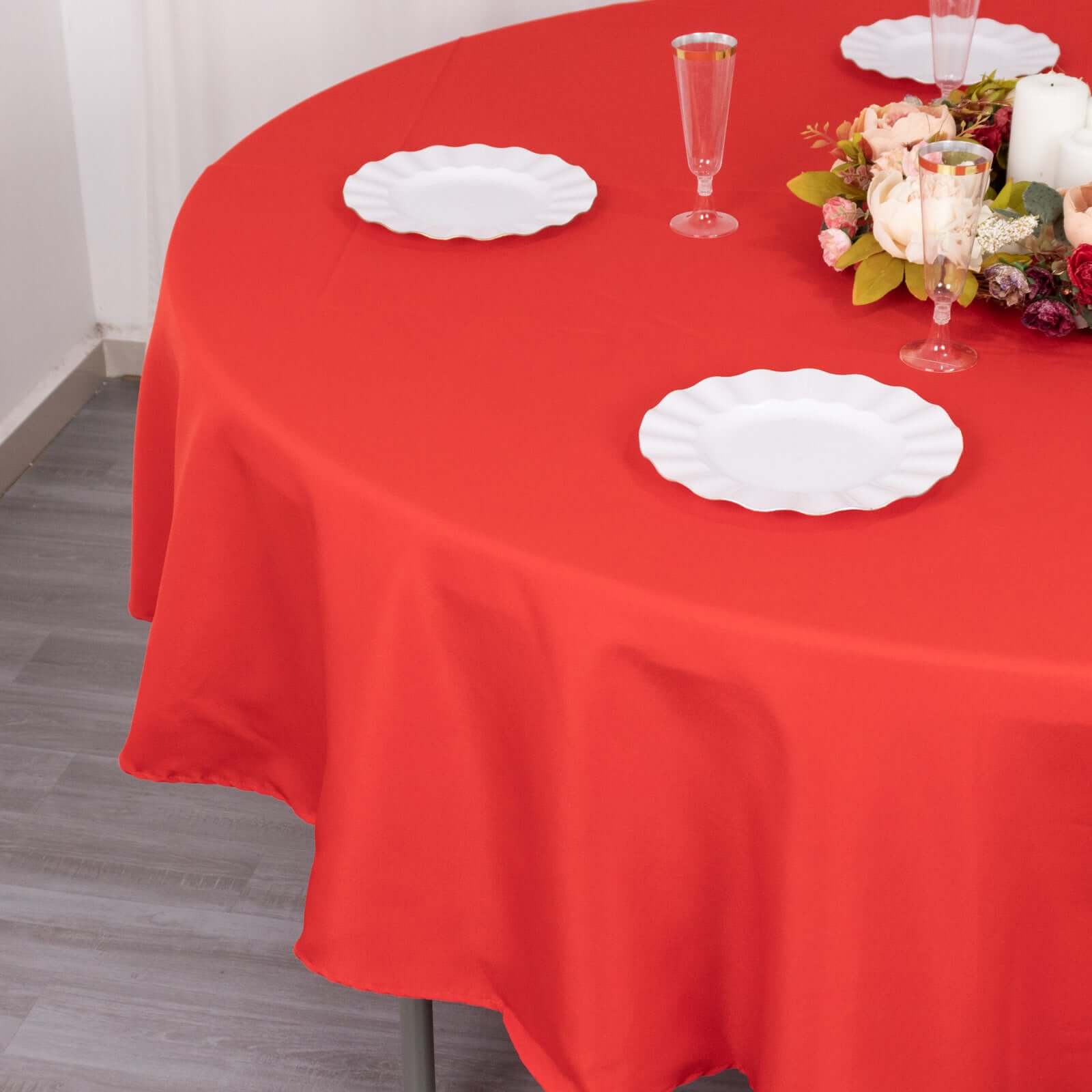 Premium Polyester 90" Round Tablecloth Red - Stain and Wrinkle - Resistant Design with 220GSM Thickness Table Cover - Bell Racket Store