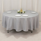 Premium Polyester 90" Round Tablecloth Silver - Stain and Wrinkle - Resistant Design with 220GSM Thickness Table Cover - Bell Racket Store