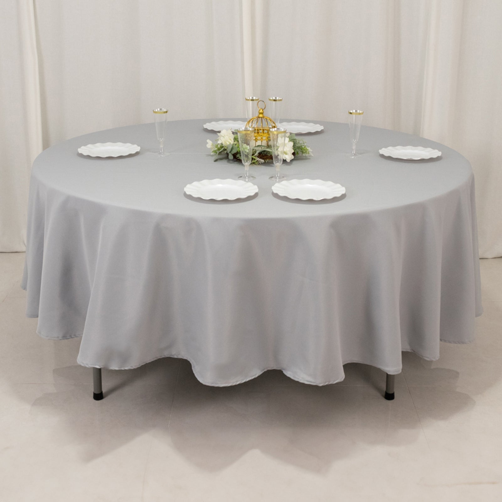 Premium Polyester 90" Round Tablecloth Silver - Stain and Wrinkle - Resistant Design with 220GSM Thickness Table Cover - Bell Racket Store