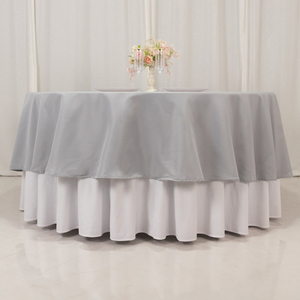 Premium Polyester 90" Round Tablecloth Silver - Stain and Wrinkle - Resistant Design with 220GSM Thickness Table Cover - Bell Racket Store