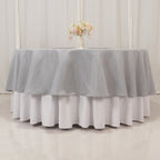 Premium Polyester 90" Round Tablecloth Silver - Stain and Wrinkle - Resistant Design with 220GSM Thickness Table Cover - Bell Racket Store
