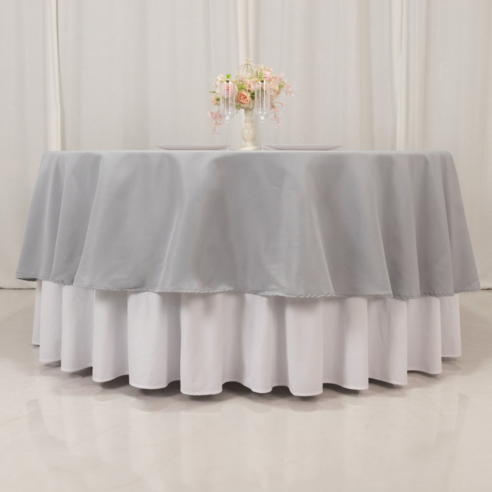 Premium Polyester 90" Round Tablecloth Silver - Stain and Wrinkle - Resistant Design with 220GSM Thickness Table Cover - Bell Racket Store